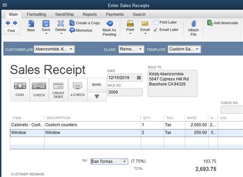 create  payment receipt  quickbooks payment poin