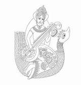 Hindu Vector Drawing Goddess Indian Drawings Vectors sketch template
