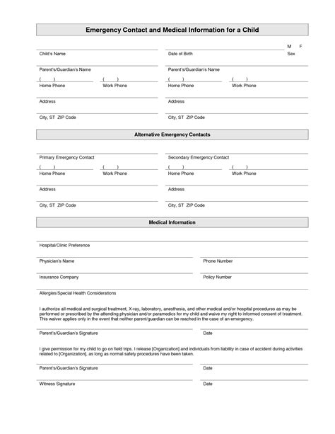 page   emergency contact form student information sheet