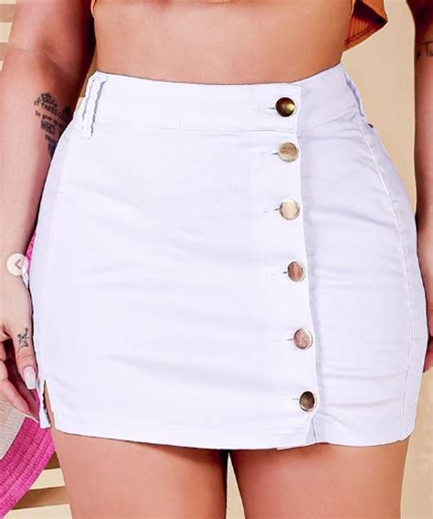 saia jeans branca feminina curtinha verão fim de ano botão mercado livre