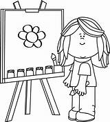 Clipart Painting Girl Clip Easel Class Girls Artist School Cliparts Outline Drawing Paint Kids Mycutegraphics Kid Mandala Canvas Google Board sketch template
