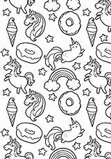 Coloring Donut Pages Donuts Unicorns Rainbows Kids sketch template