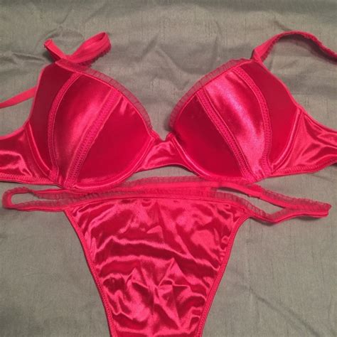 Intimates And Sleepwear Hot Pink Satin Bra And Panty Set