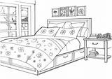 Coloring Bedroom Colouring Bed Clipart Pages Printable Interior Provence Style Template Drawing Room Dining sketch template