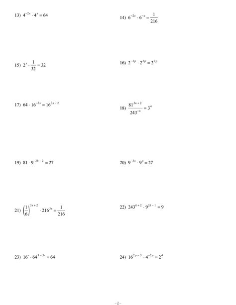 solving exponential equations   bases worksheet latbent