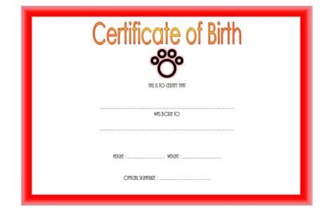 pet birth certificate template  editable designs