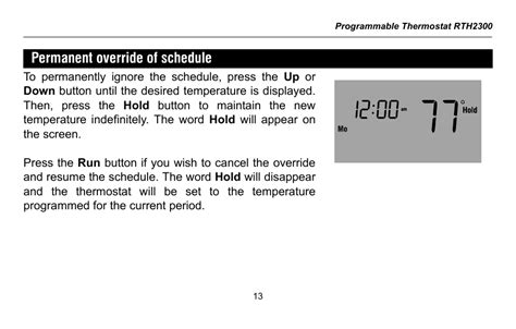 permanent override  schedule honeywell rth user manual page