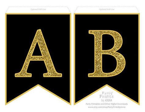 printable alphabet letter banner gold glitter  black   etsy