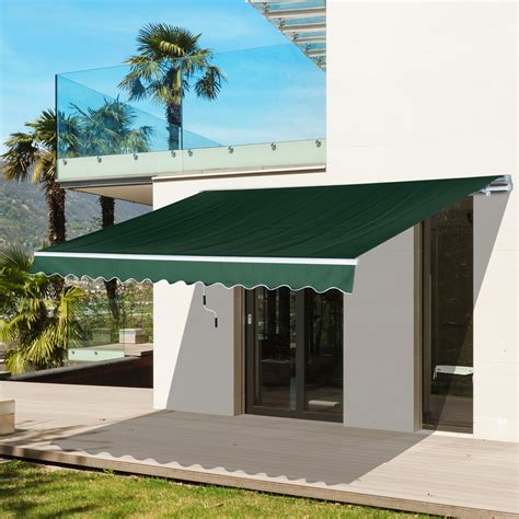 outsunny    garden manual awning canopy retractable sun shade rain shelter
