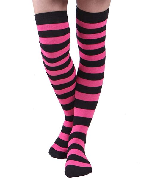 hde women s extra long striped socks over knee high opaque stockings