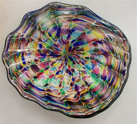 Beautiful Hand Blown Glass Art Wall Platter Bowl Purple Blue