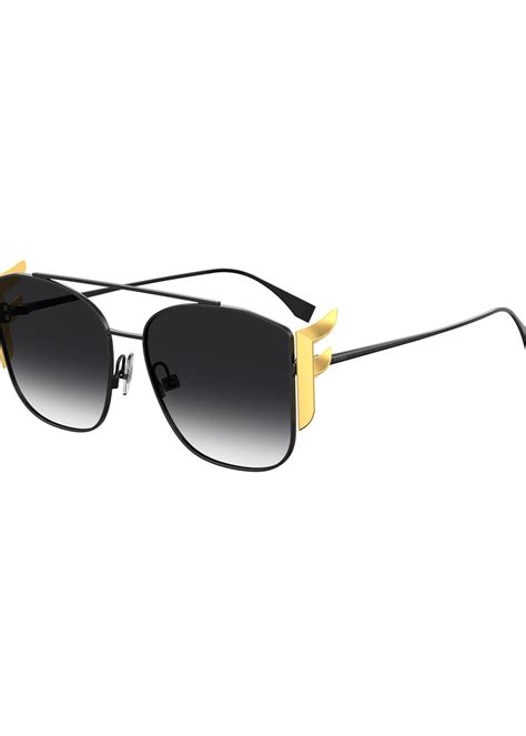 Fendi Square Aviator Sunglasses W Golden F Temples