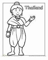 Coloring Pages Traditional Thailand Dress Worksheets Multicultural Thai Clothing Kids Colouring Sheets Color Sheet Printable Around Grade Girl People Education sketch template