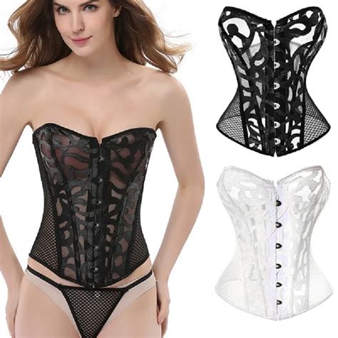 women sexy corset mesh brocade overbust corset strapless waist train