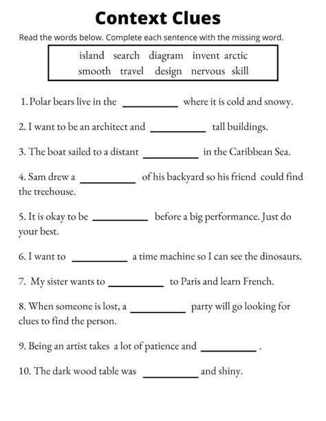 context clues worksheets vocabulary printable st   grade etsy