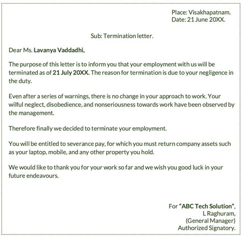 sample termination letters  employee