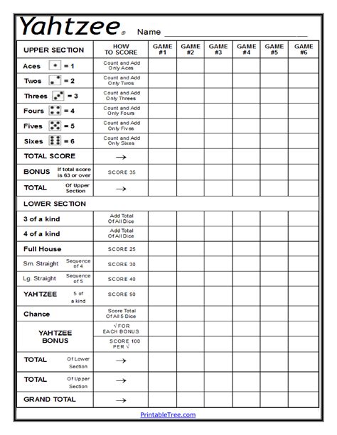 printable yahtzee score card sheets  templates