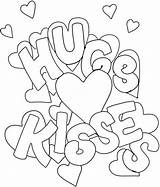 Coloring Pages Valentine Hugs Kisses Printable Valentines sketch template