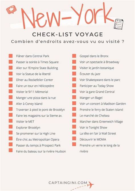 New York Checklist Voyage Liste De Contrôle De Voyage Listes De