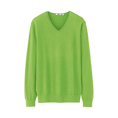 uniqlo men cotton cashmere v neck sweater in green for men