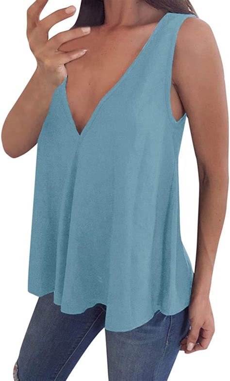 Iyyvv Womens Loose V Neck Plus Size Sleeveless T Shirt Summer Vest