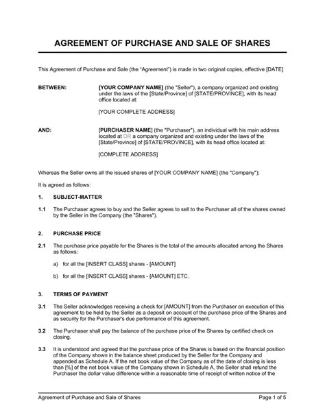 purchase  sale agreement template  agreement templates