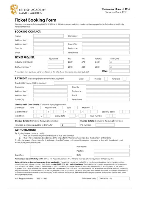ticket booking form  word   formats