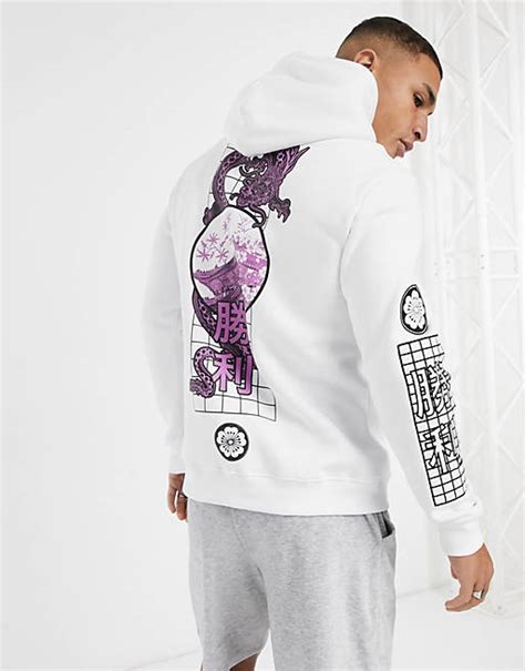 bershka hoodie  dragon  print  white asos