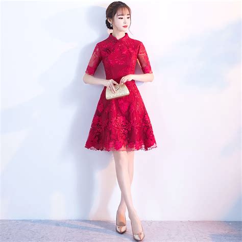 Buy Elegant Women Half Sleeve Improved Qipao Sexy Lace