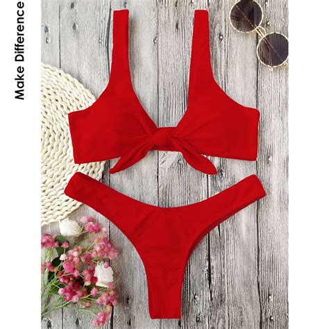 Make Difference Brand Lycra Tie Knot Front High Waisted Bikini 2018