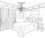 Bedroom Coloring Pages Room Sketch Furniture Interior Outline Printable Bed Girls Drawing House Perspective Colour Vector Sketches Adult Living Template sketch template