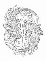 Coloring Koi Carp Adults Book Vector Fish Adult Stress Anti Illustration sketch template