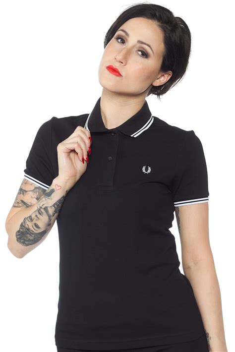 fred perry girls twin tipped polo blk wht sourpuss clothing