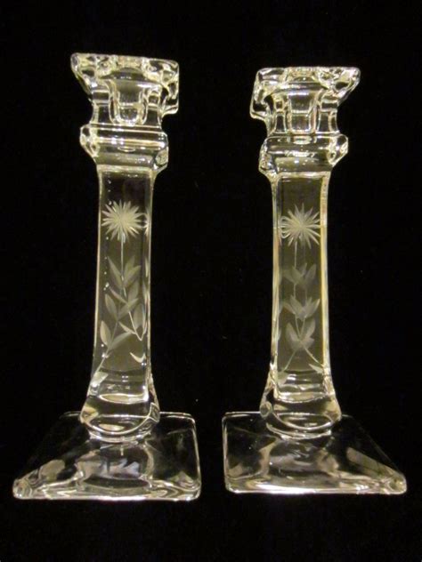 etched crystal pair candlesticks  flowers  sale antiquescom classifieds