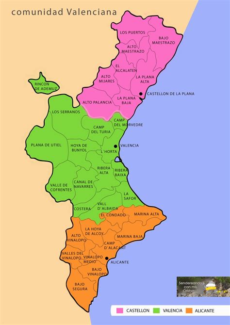 mapa comarcal de la comunidad valenciana sendereando  mis orishas