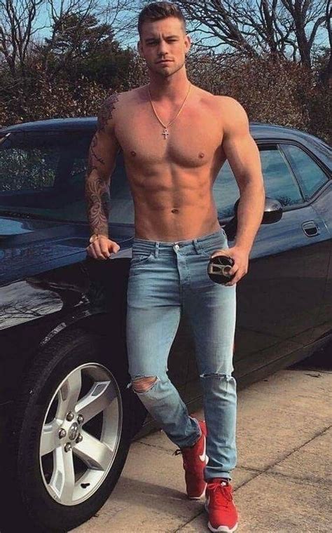 bare chested in jeans with average bulge denim topless men men shirtless men