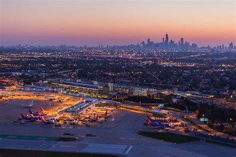 chicago midway international airport night aerial soutwest toby harriman