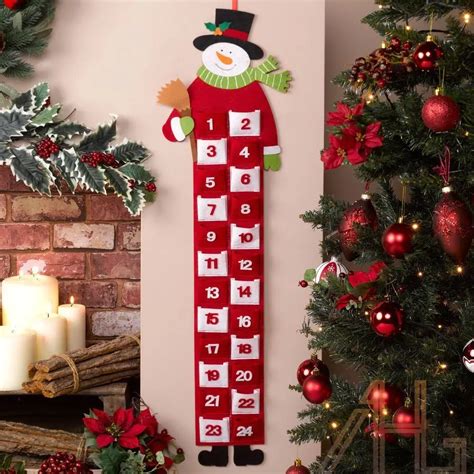 hanging long christmas advent calendar  pockets felt snowman calendar home diy xmas