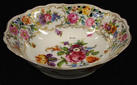hand painted dresden serving bowl  blossom decoration dresden