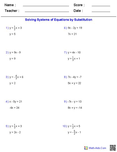 algebraic equations worksheets  grade worksheetocom