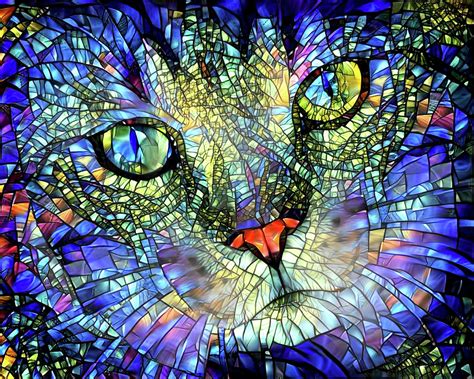Stained Glass Cat Art Digital Art By Peggy Collins