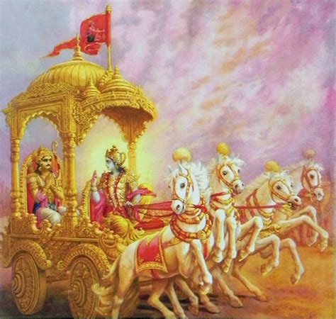 Krishna Preaches The Gita To Arjuna In The Battlefield Of