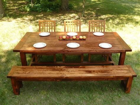 hand crafted white pine farmhouse style dining table  bench