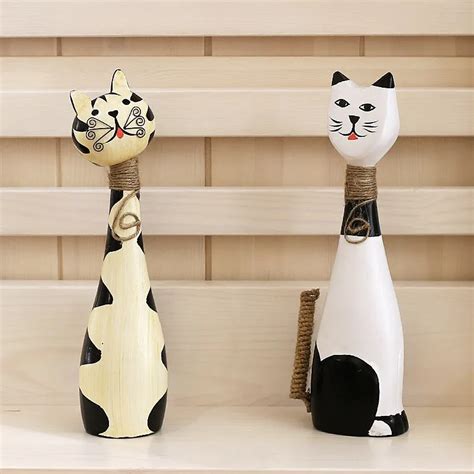 piecesset wooden animal figurines home decor craft figurines cat ornament craft gift