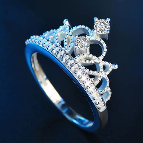 princess crown rings womens girls silver plated ring band xmas gift