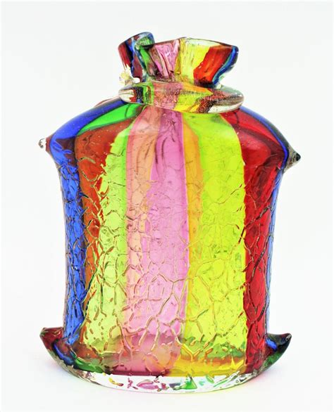 Fratelli Toso Rainbow Ribbons Murano Glass Vase With Gold Flecks For