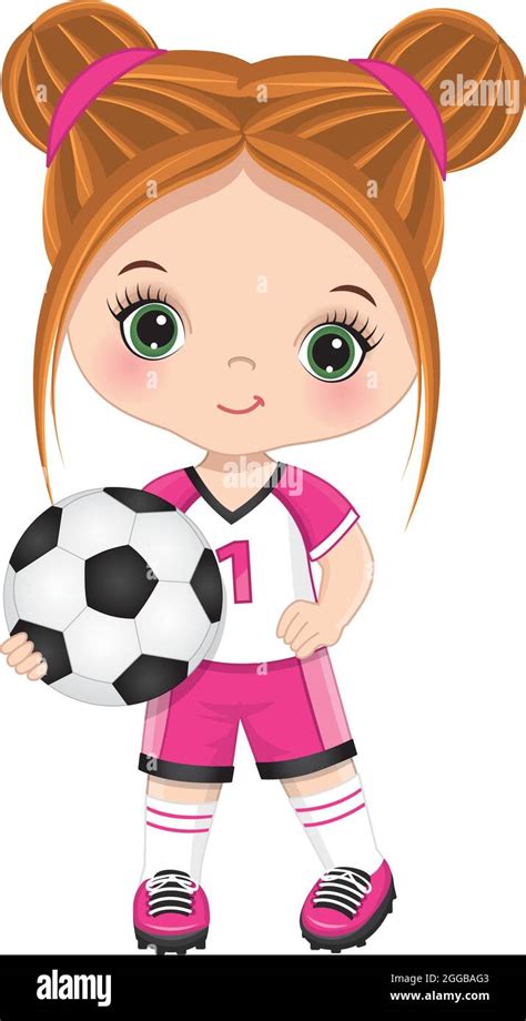 linda niña pelirroja jugando al fútbol vector niña con balón de fútbol