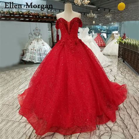 Red Ball Gowns Wedding Dresses 3d Flowers 2019 Vestido De Noiva Glitter