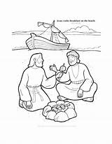 Jesus Breakfast Beach Cooks Coloring Bible Pages Kids Stories sketch template