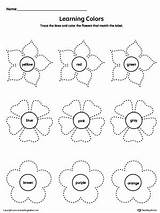 Worksheets Worksheet Flowers Tracing Color Colors Coloring Drawing Kindergarten Preschool Learning Printable Trace Shapes Kids Name Activities Colour Pages Pre sketch template